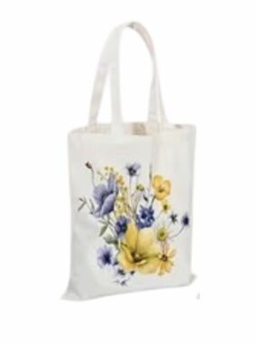Floral Canvas Tote Bag with Yellow & Blue Bouquet New Without Tags